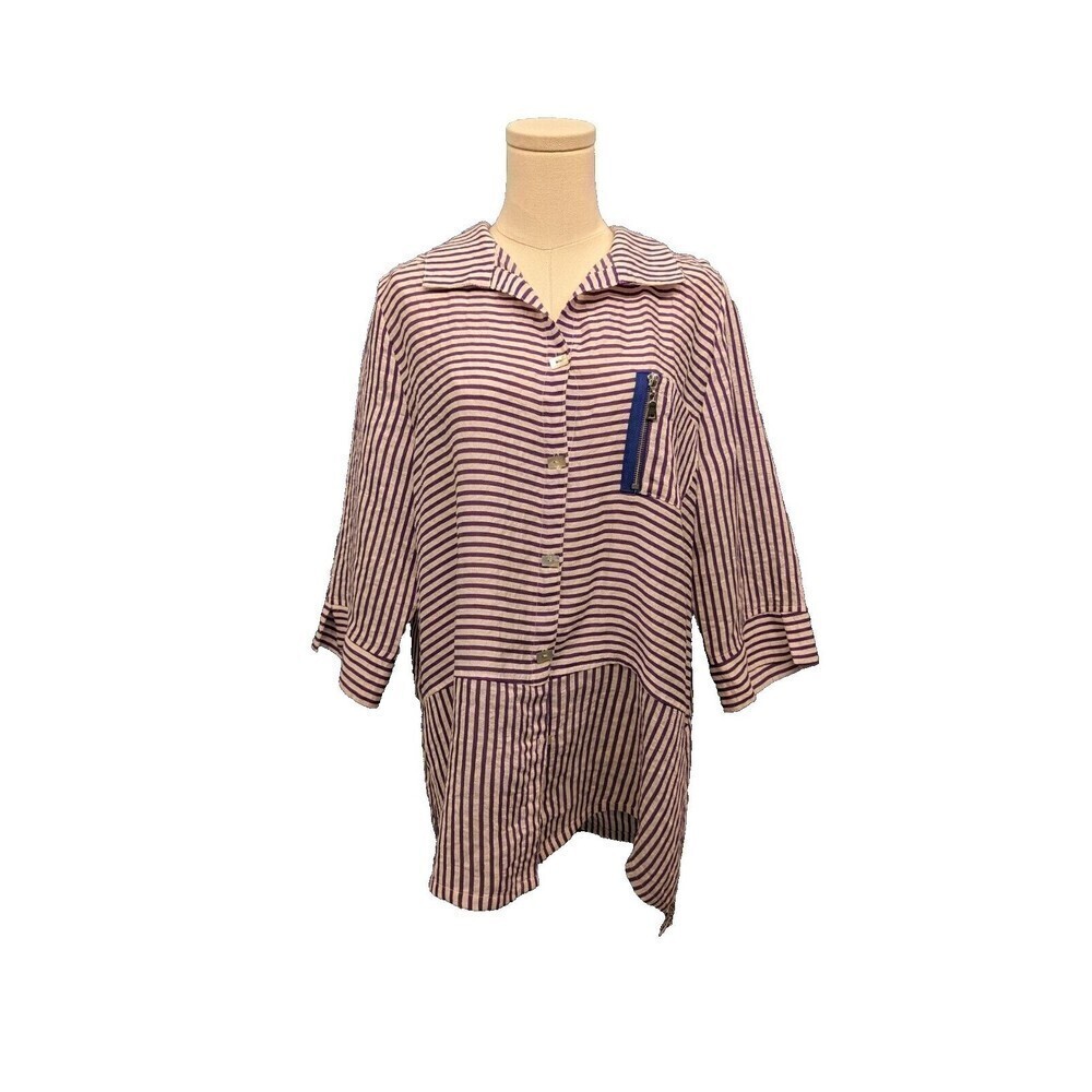 IC Connie K‎ Striped Lagenlook Zip Accents Button Front Casual Tunic Top XL